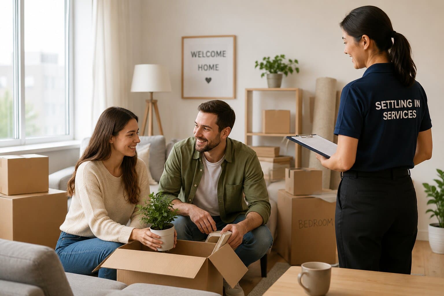 Team KF Settling-in Services consultant welcoming a family to their new home